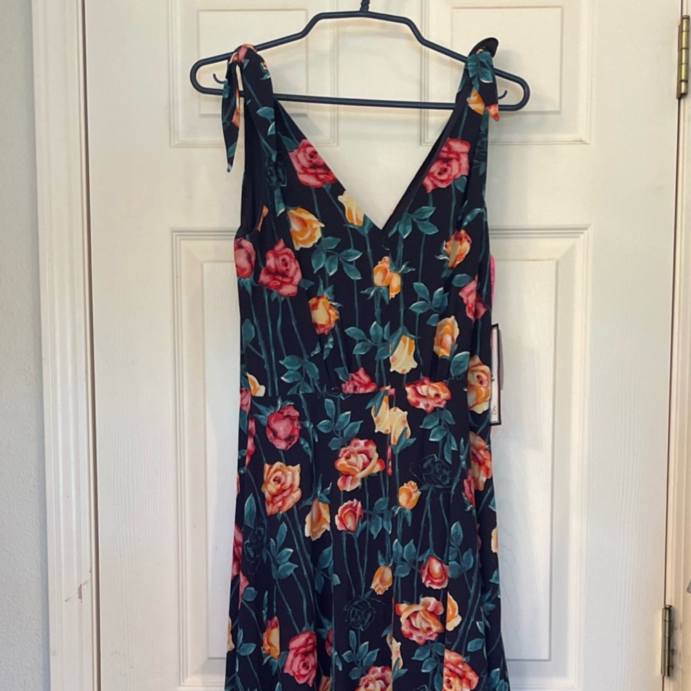 Betsey Johnson Blue Floral Tie Strap Crepe Midi Dress A-line VTG Collection Sz 8
